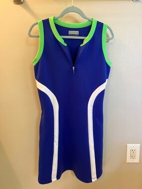 PGA Tour Golf Dress Blue Athletic Dress with Neon Green Trim and White Panels